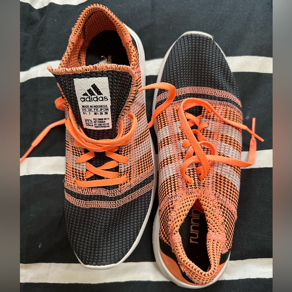 adidas Women's Black and Orange Knit Running Shoes